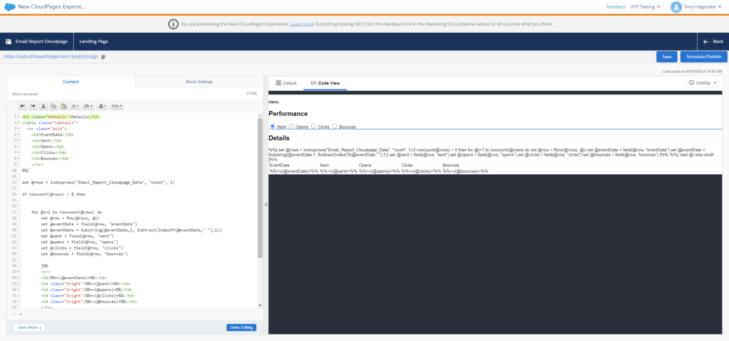 cloudpage with chart