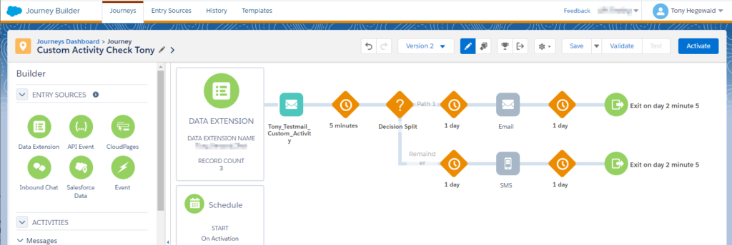 Journey with custom email activity